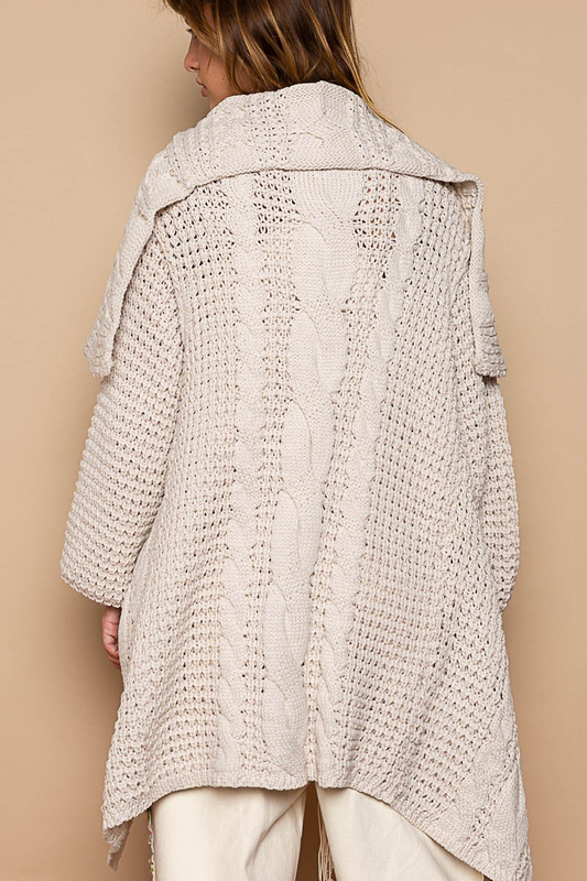 Beige Collar Balloon Sweater Cardigan by Pol