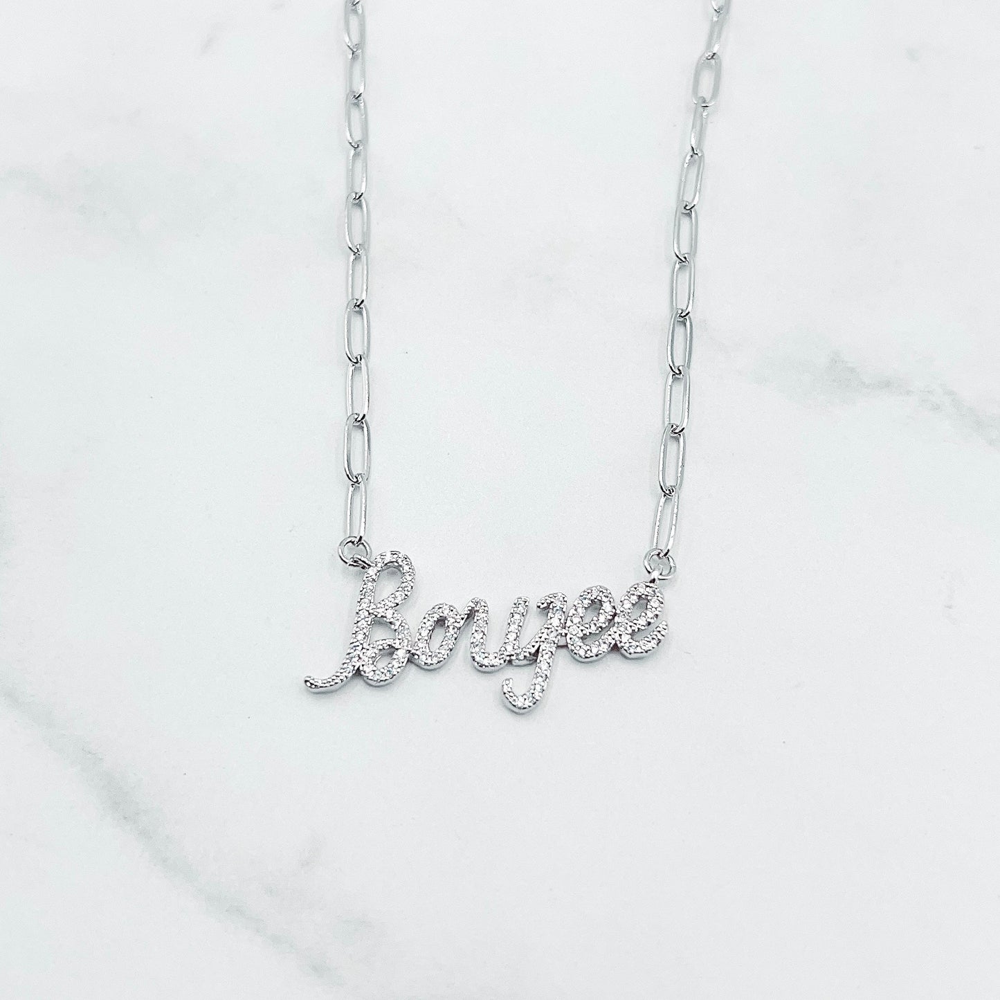 Silver necklace with 'Bonjee' pendant 
