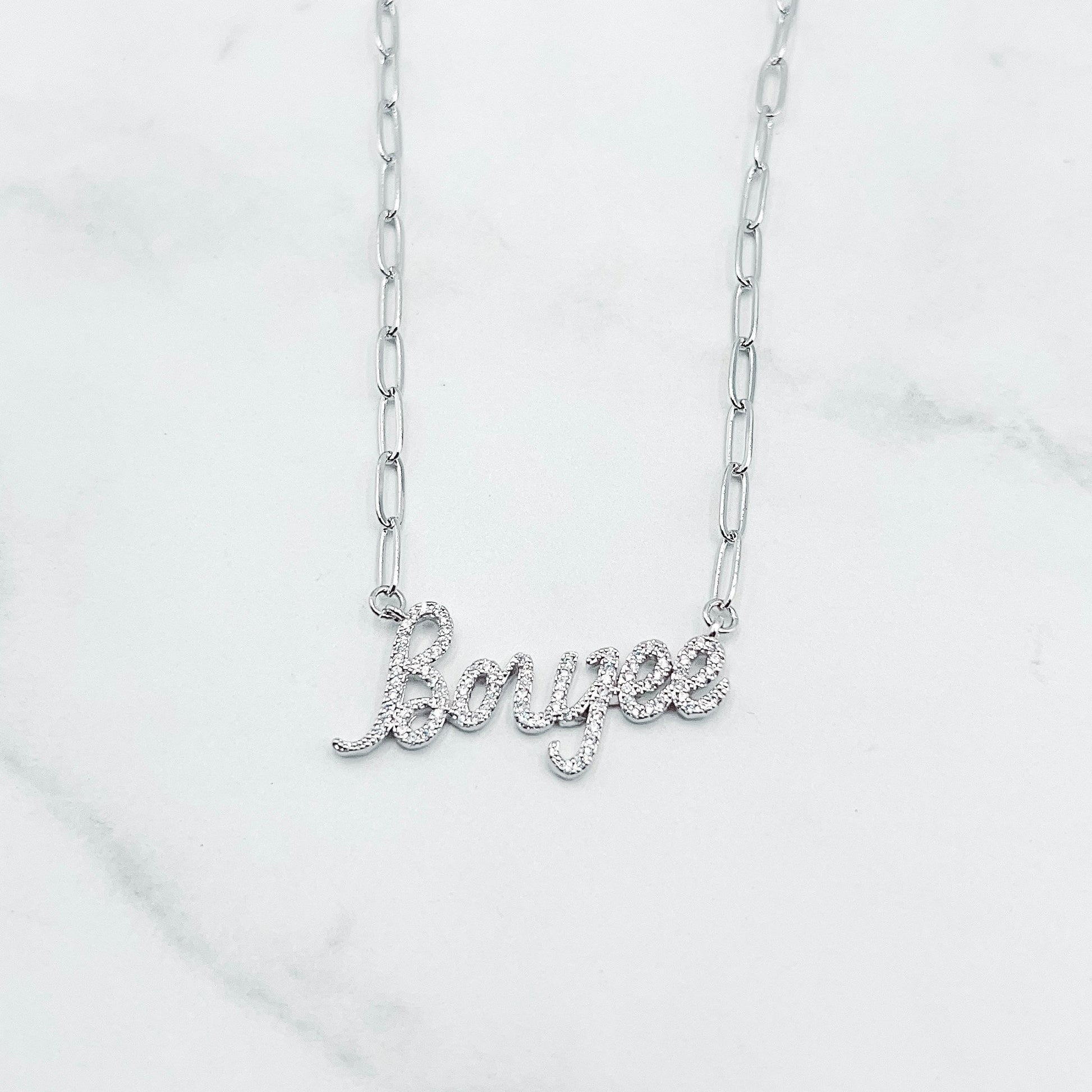 Silver necklace with 'Bonjee' pendant 