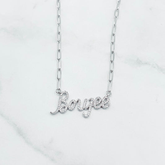 Silver necklace with 'Bonjee' pendant 