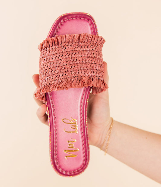 Woven upper sandal in Pink by Naughty Monkey

Leather footbed with a glitter border