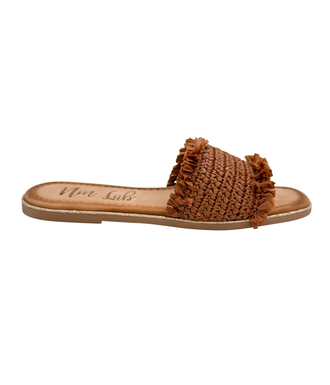 Woven upper sandal in Tan by Naughty Monkey

Leather footbed with a glitter border