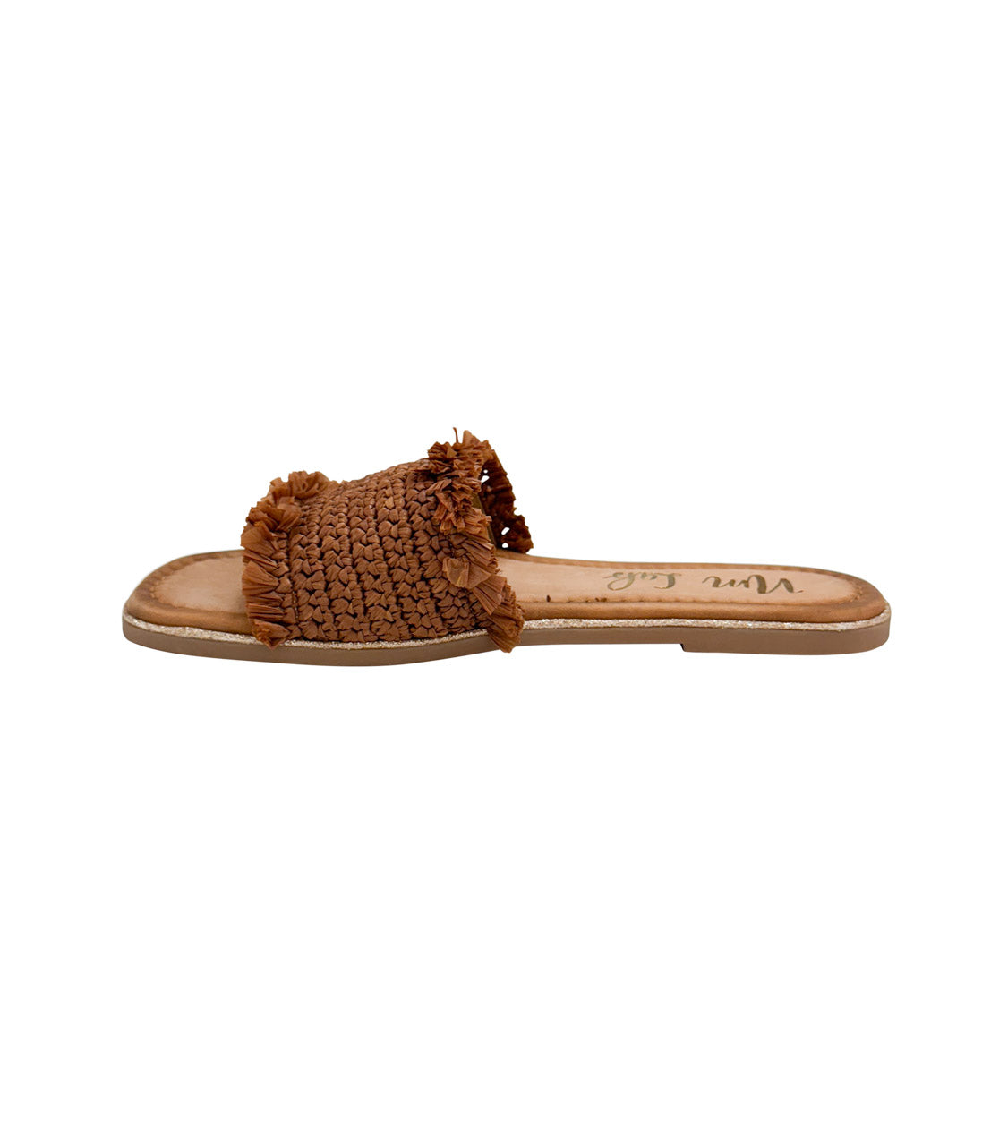 Woven upper sandal in Tan by Naughty Monkey

Leather footbed with a glitter border