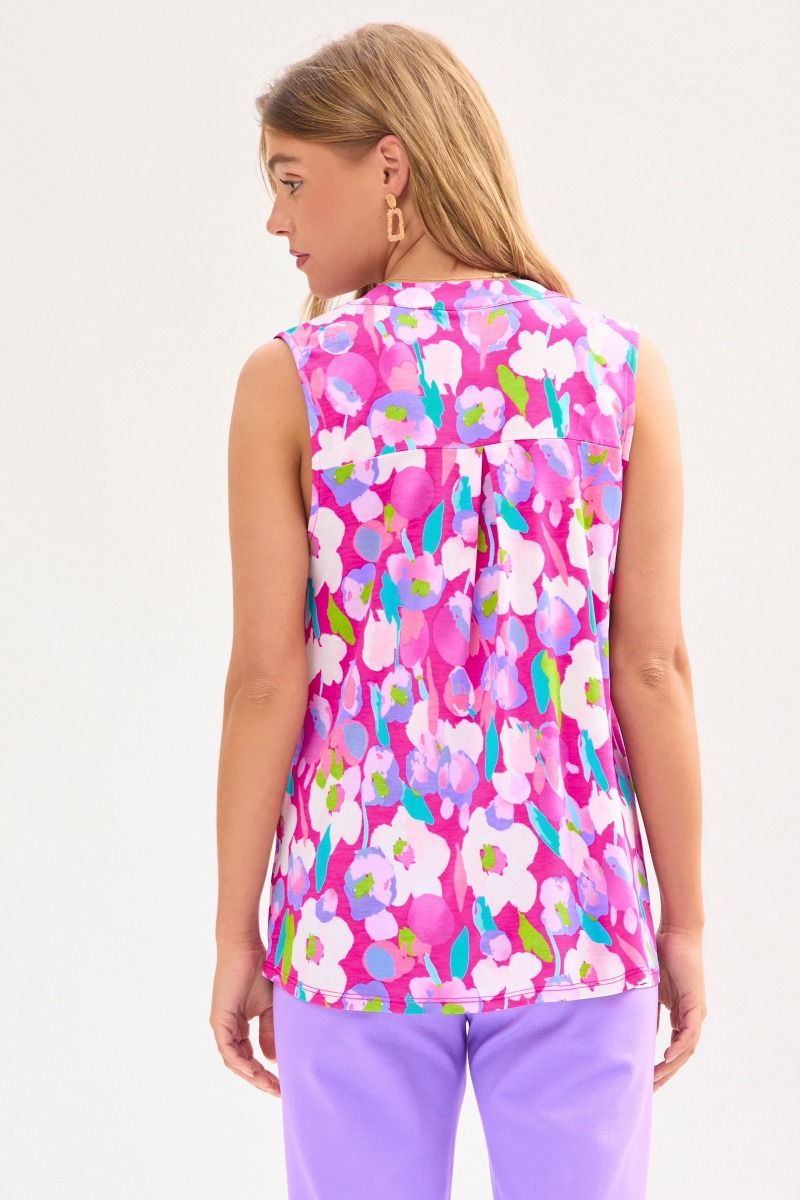 Magenta Bulgari fabric, V neck, flutter sleeve Hi low scooped hem true to size top by Dear Scarlett