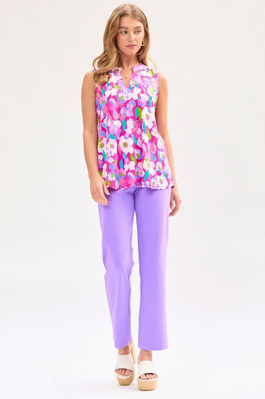 Magenta Bulgari fabric, V neck, flutter sleeve Hi low scooped hem true to size top by Dear Scarlett