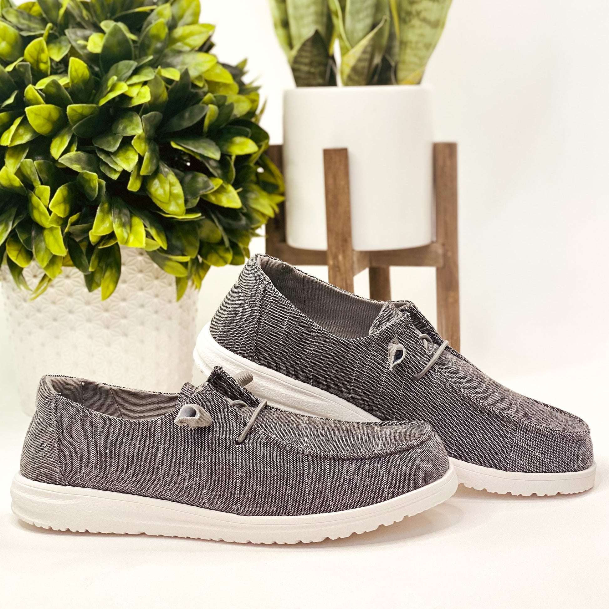 Charcoal Grey, moc style, memory foam footbed sneaker