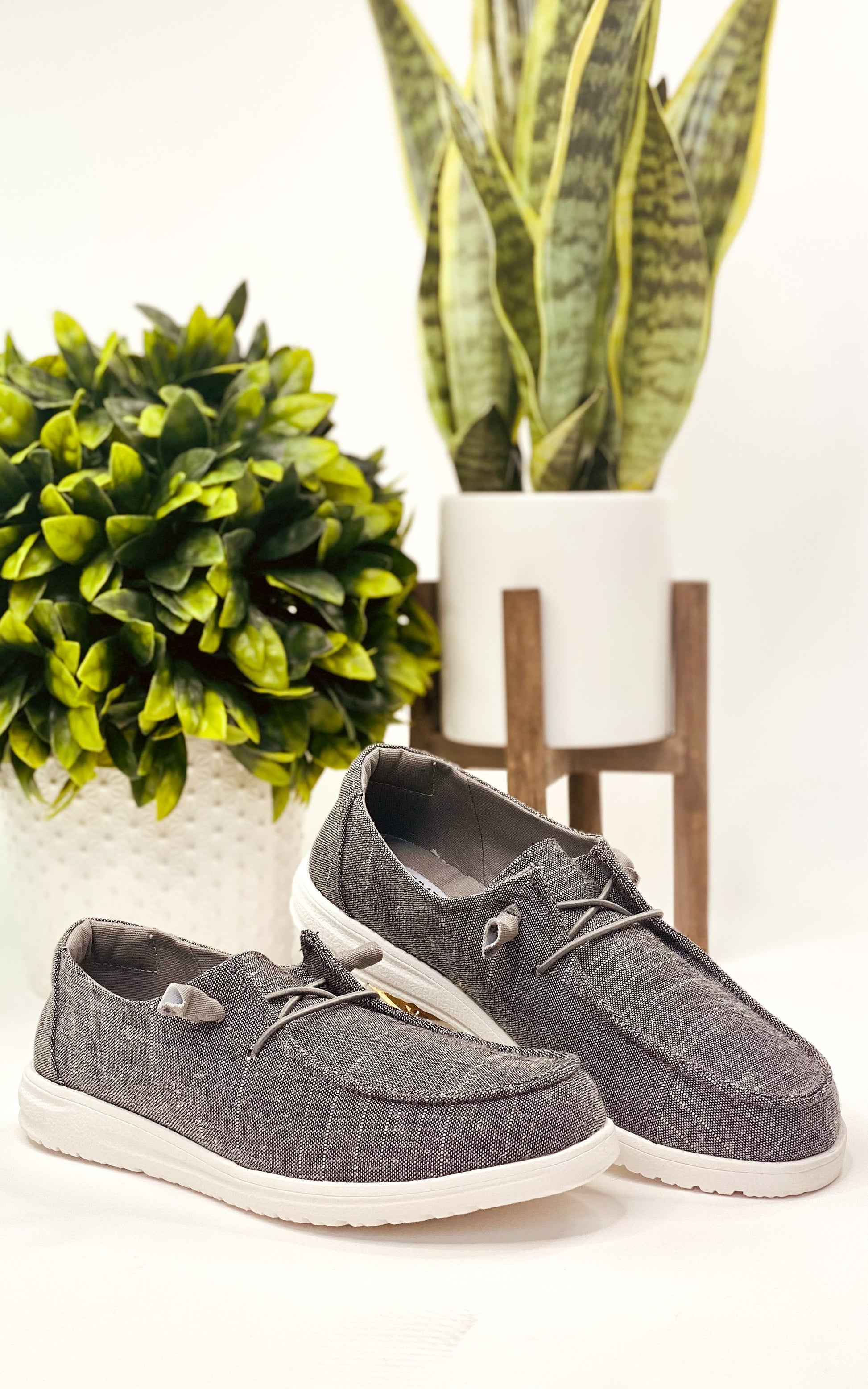 Charcoal Grey, moc style, memory foam footbed sneaker