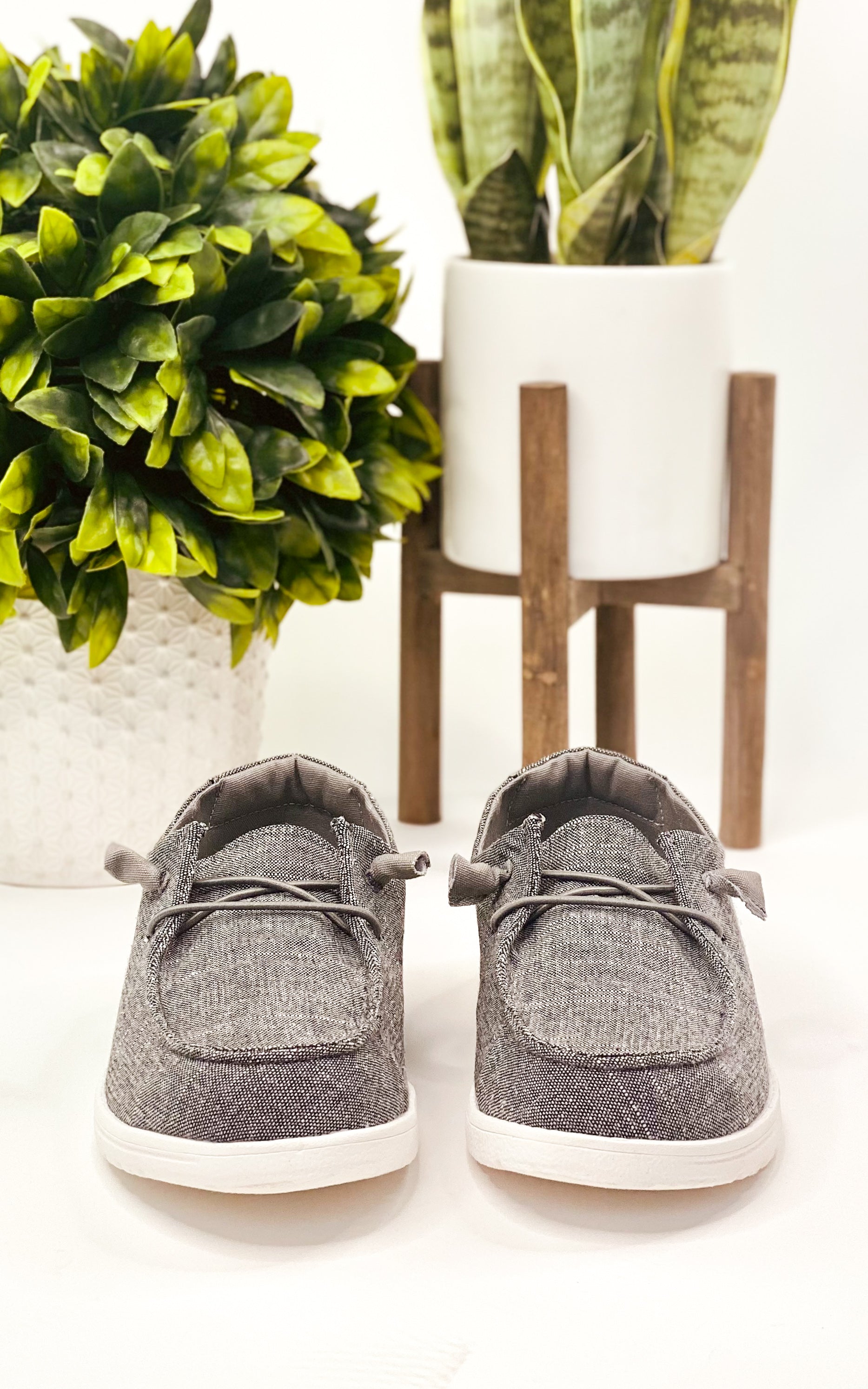 Charcoal Grey, moc style, memory foam footbed sneaker