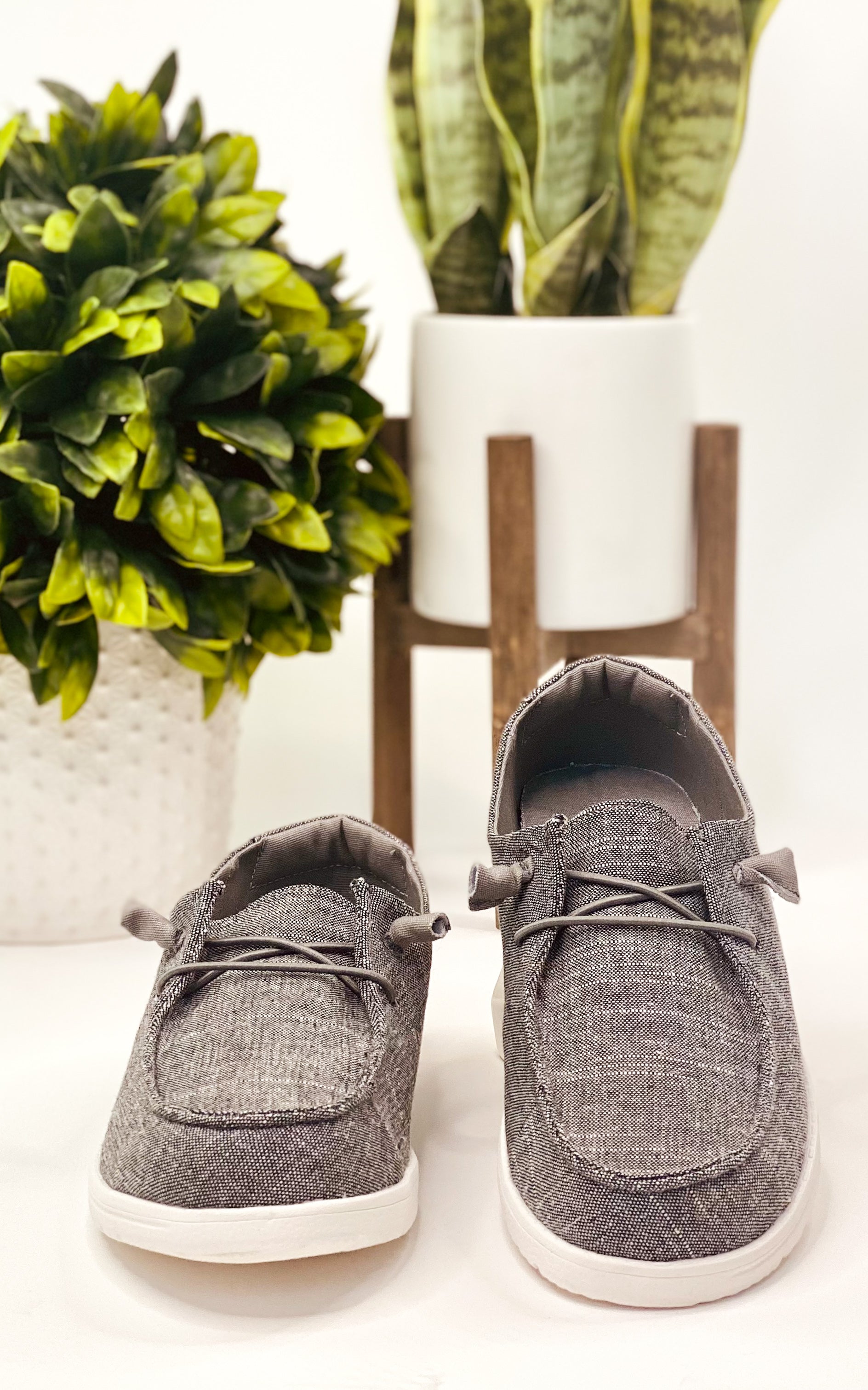 Charcoal Grey, moc style, memory foam footbed sneaker