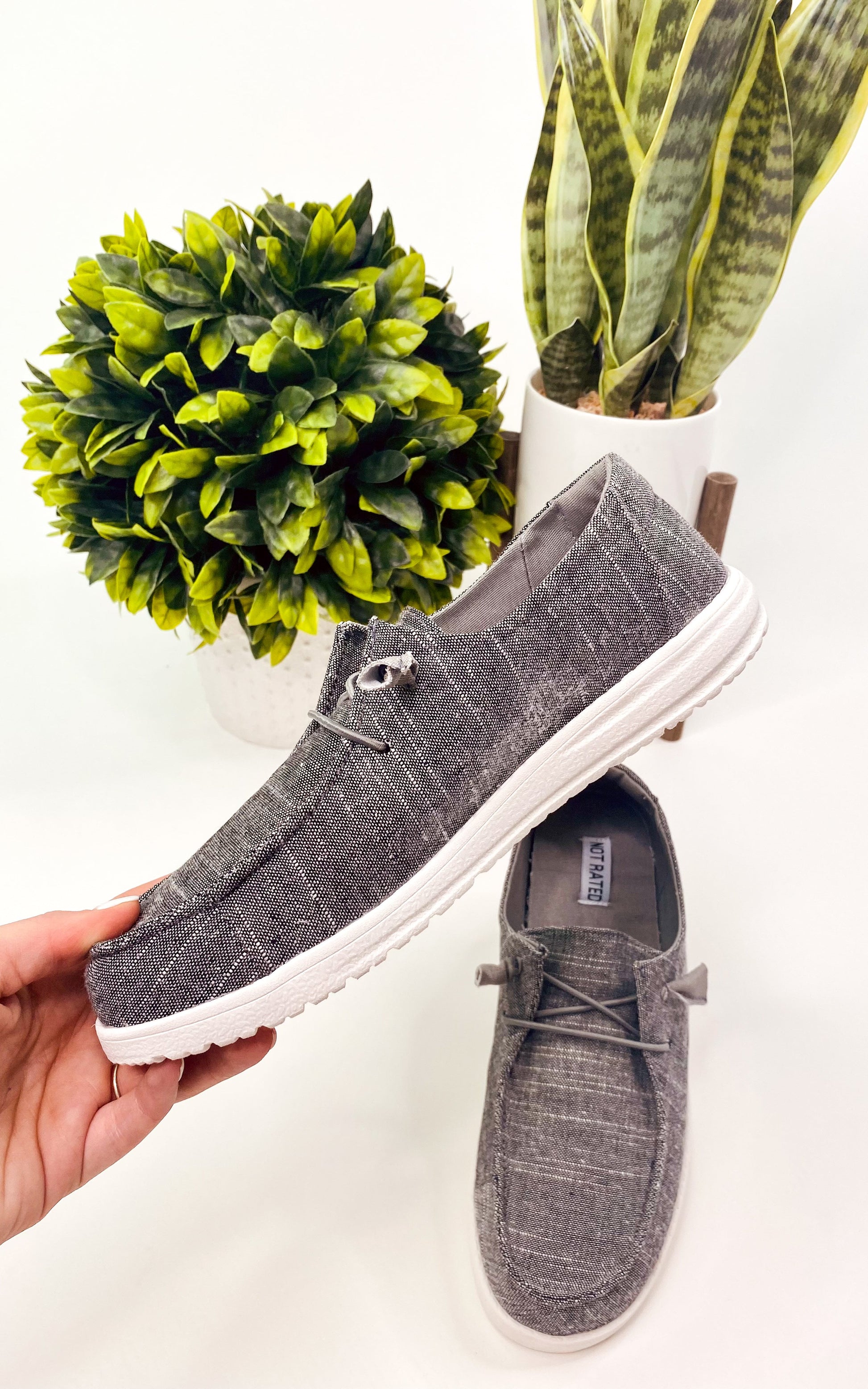Charcoal Grey, moc style, memory foam footbed sneaker