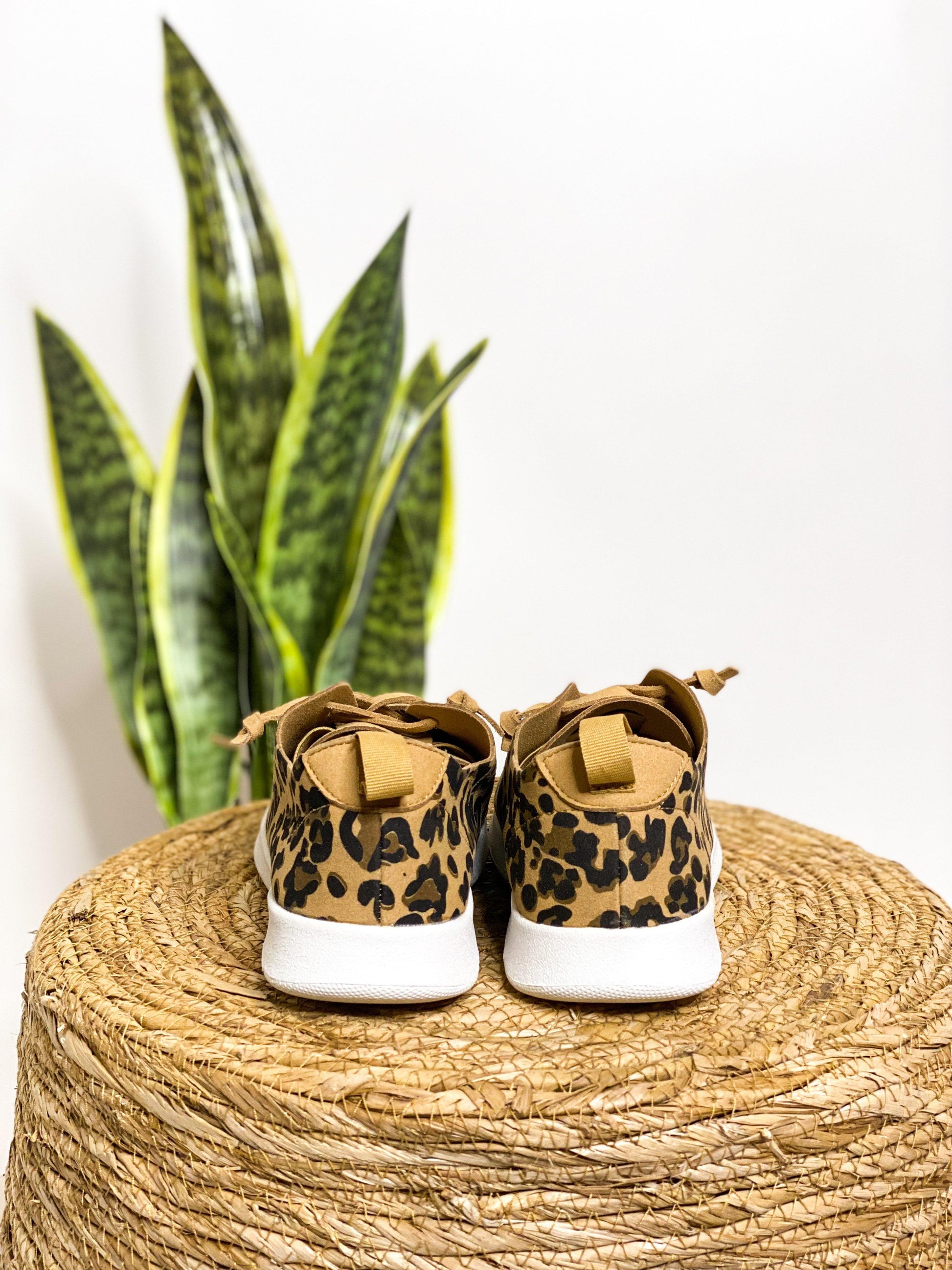Leopard print, faux suede, faux leather laces, rubber sole sneakers