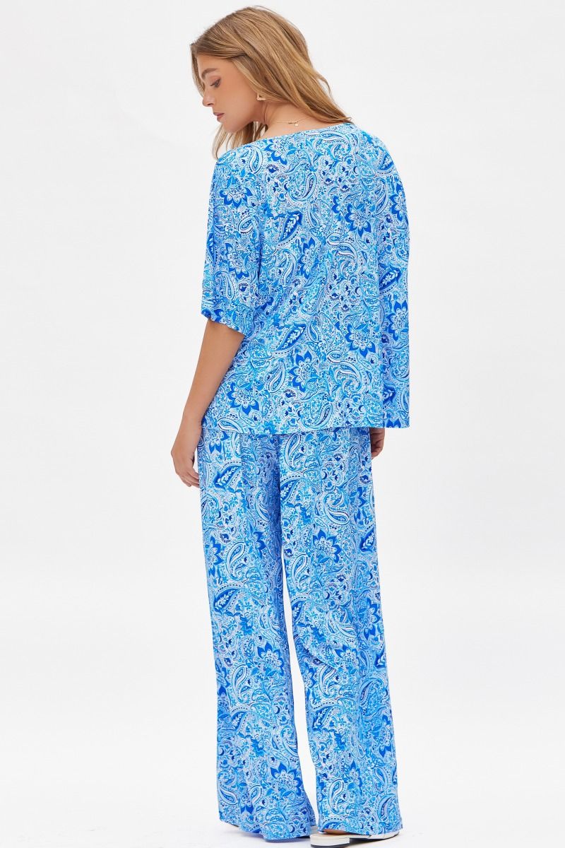 Dear Scarlett wrinkle free Cabana Set in Paisley Royal Blue