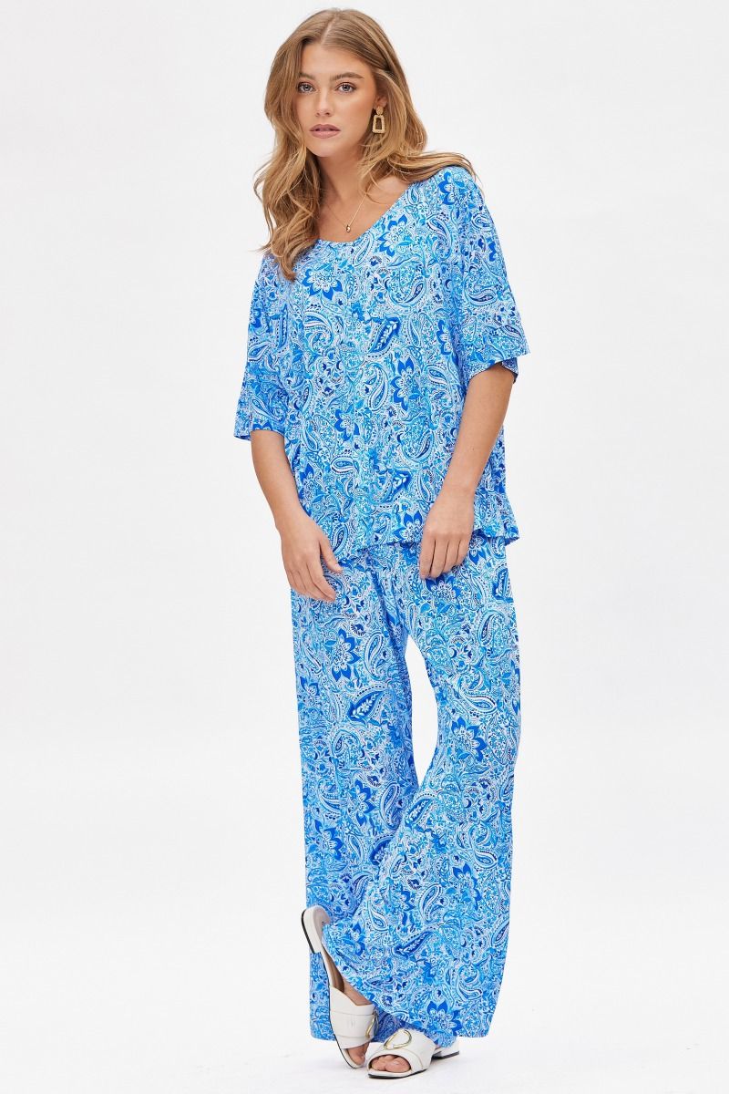 Dear Scarlett wrinkle free Cabana Set in Paisley Royal Blue
