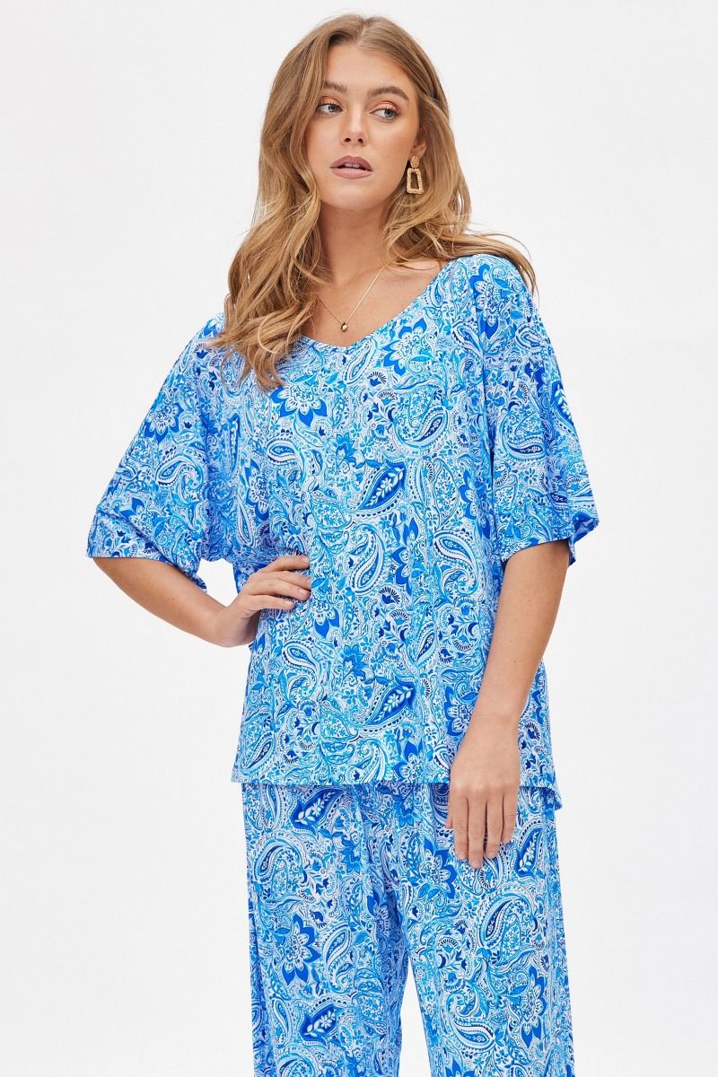 Dear Scarlett wrinkle free Cabana Set in Paisley Royal Blue