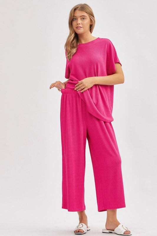 Palm Beach Travel Pants Set in Magenta by Dear Scarlett